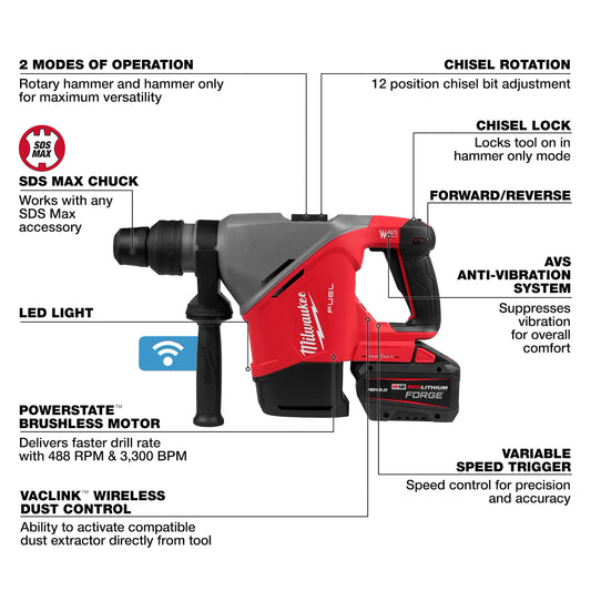 Milwaukee M18 FUEL 1-9/16 In. SDS MAX Rotary Hammer Kit with ONE-KEY