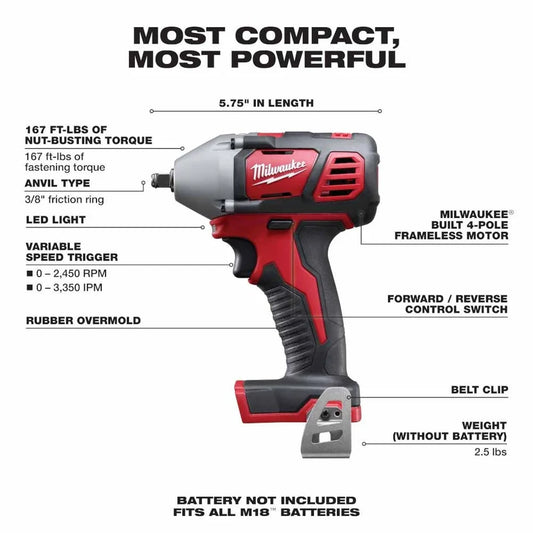 Milwaukee M18 3/8 In. Impact Wrench (Bare Tool)