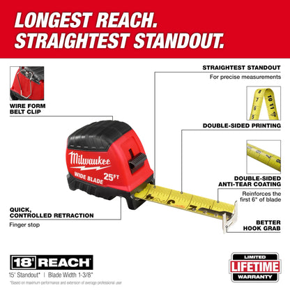 Milwaukee Wide Blade Tape Measure - 25 Ft.