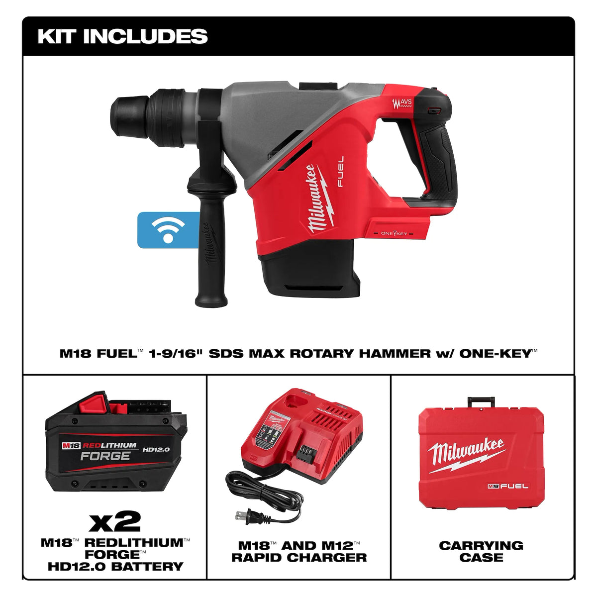 Milwaukee M18 FUEL 1-9/16 In. SDS MAX Rotary Hammer Kit with ONE-KEY