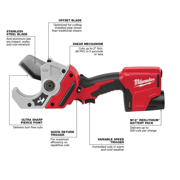 Milwaukee M12 Plastic Pipe Shear (Bare Tool)