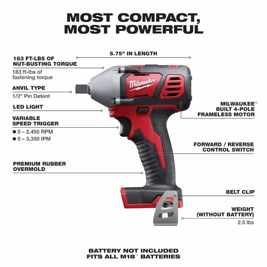 Milwaukee M18 Compact 1/2 In. Impact Wrench (Bare Tool)