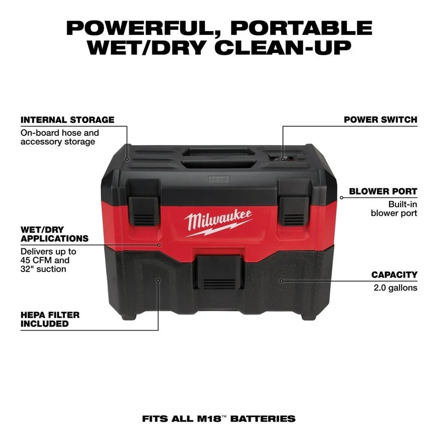 Milwaukee M18 Wet/Dry Shop Vacuum (Bare Tool)