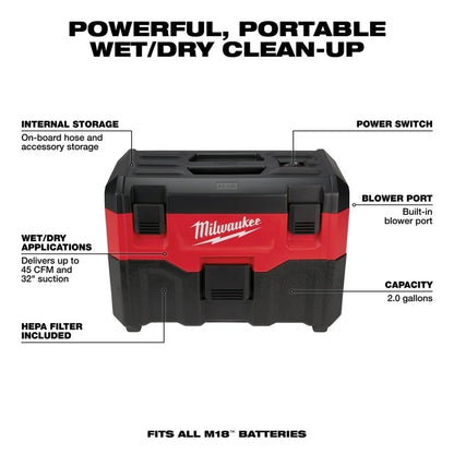 Milwaukee M18 Wet/Dry Shop Vacuum (Bare Tool)