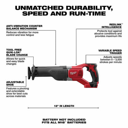 Milwaukee M18 SAWZALL Reciprocating Saw (Bare Tool)