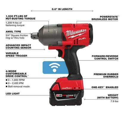 Milwaukee M18 FUEL ONE-KEY 3/4 In. Impact Wrench Kit with Chemical Resistant Batteries