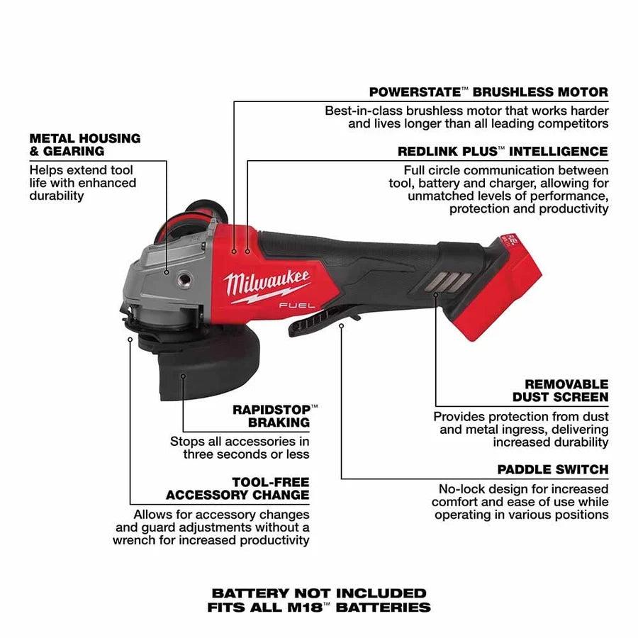Milwaukee M18 FUEL 4-1/2 In./5 In. Braking Grinder with Paddle Switch (Bare Tool)