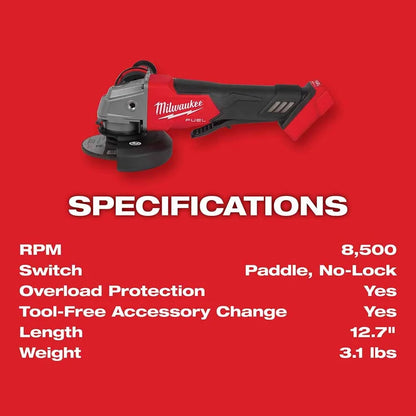 Milwaukee M18 FUEL 4-1/2 In./5 In. Braking Grinder with Paddle Switch (Bare Tool)