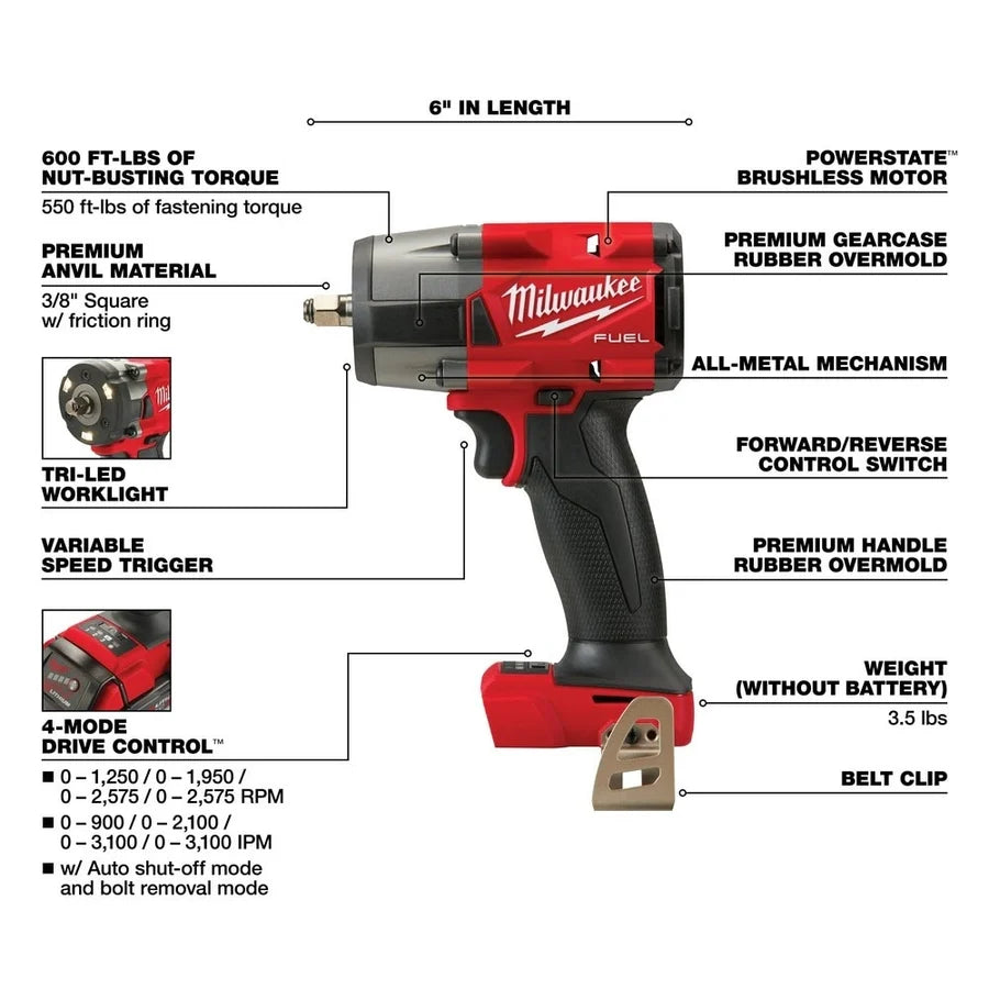 Milwaukee M18 FUEL 3/8 In. Mid-Torque Impact Wrench (Bare Tool)