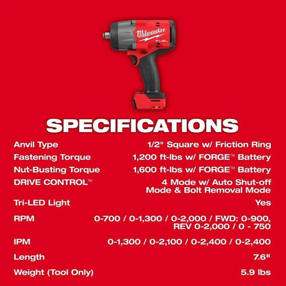 Milwaukee M18 FUEL 1/2 In. High Torque Impact Wrench (Bare Tool)