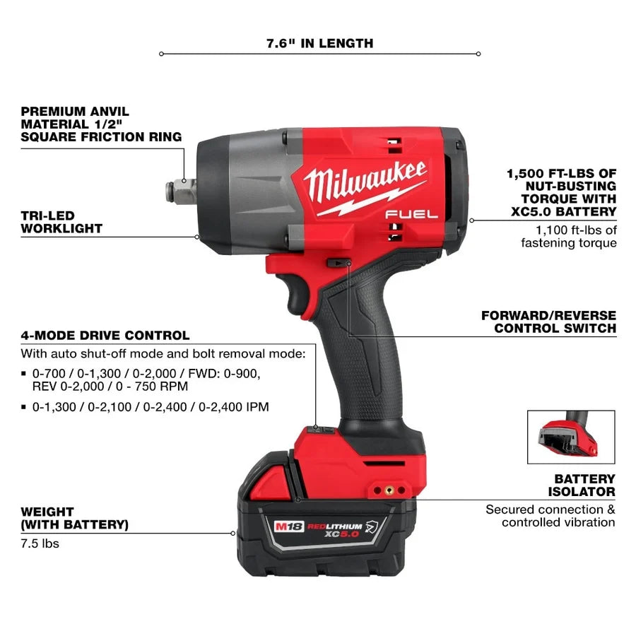Milwaukee M18 FUEL 1/2 In. High Torque Impact Wrench Kit