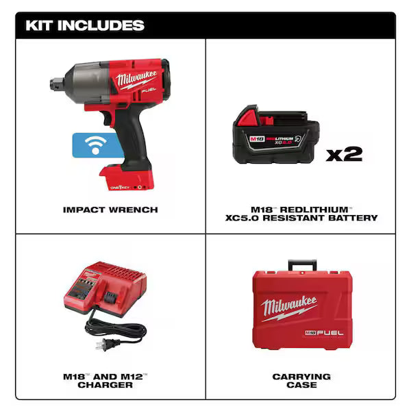 Milwaukee M18 FUEL ONE-KEY 3/4 In. Impact Wrench Kit with Chemical Resistant Batteries