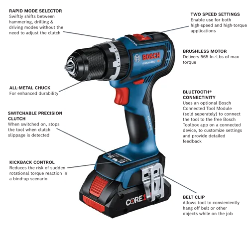 Bosch 18V Brushless Compact Hammer Drill/Driver with Battery