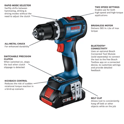Bosch 18V Brushless Compact Hammer Drill/Driver with Battery